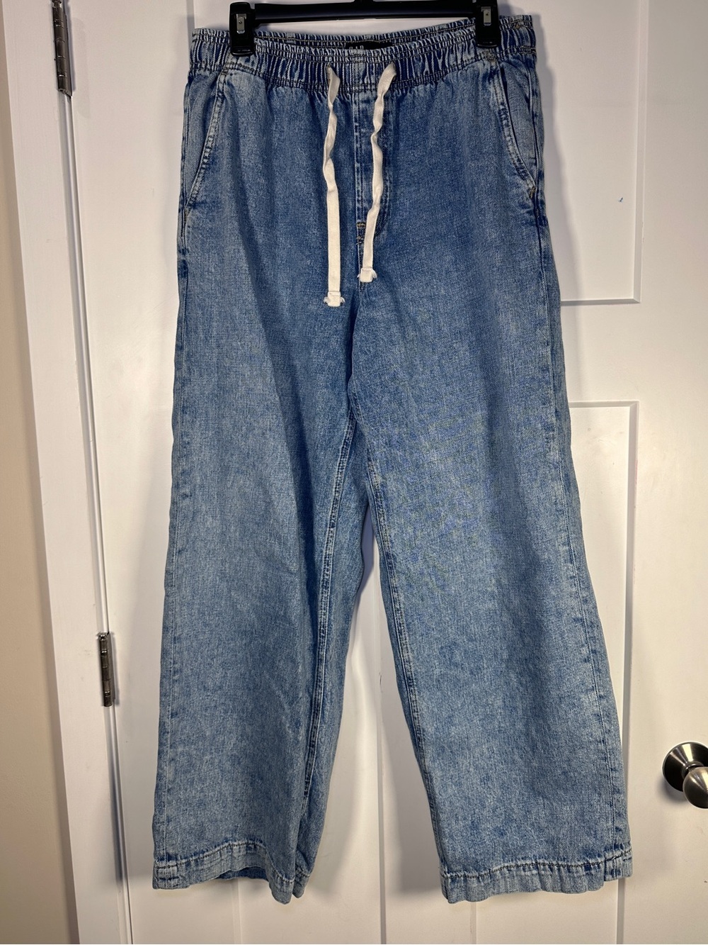 GAP High Rise Wide-Leg Light Blue Relaxed Drawstring Jeans Size M